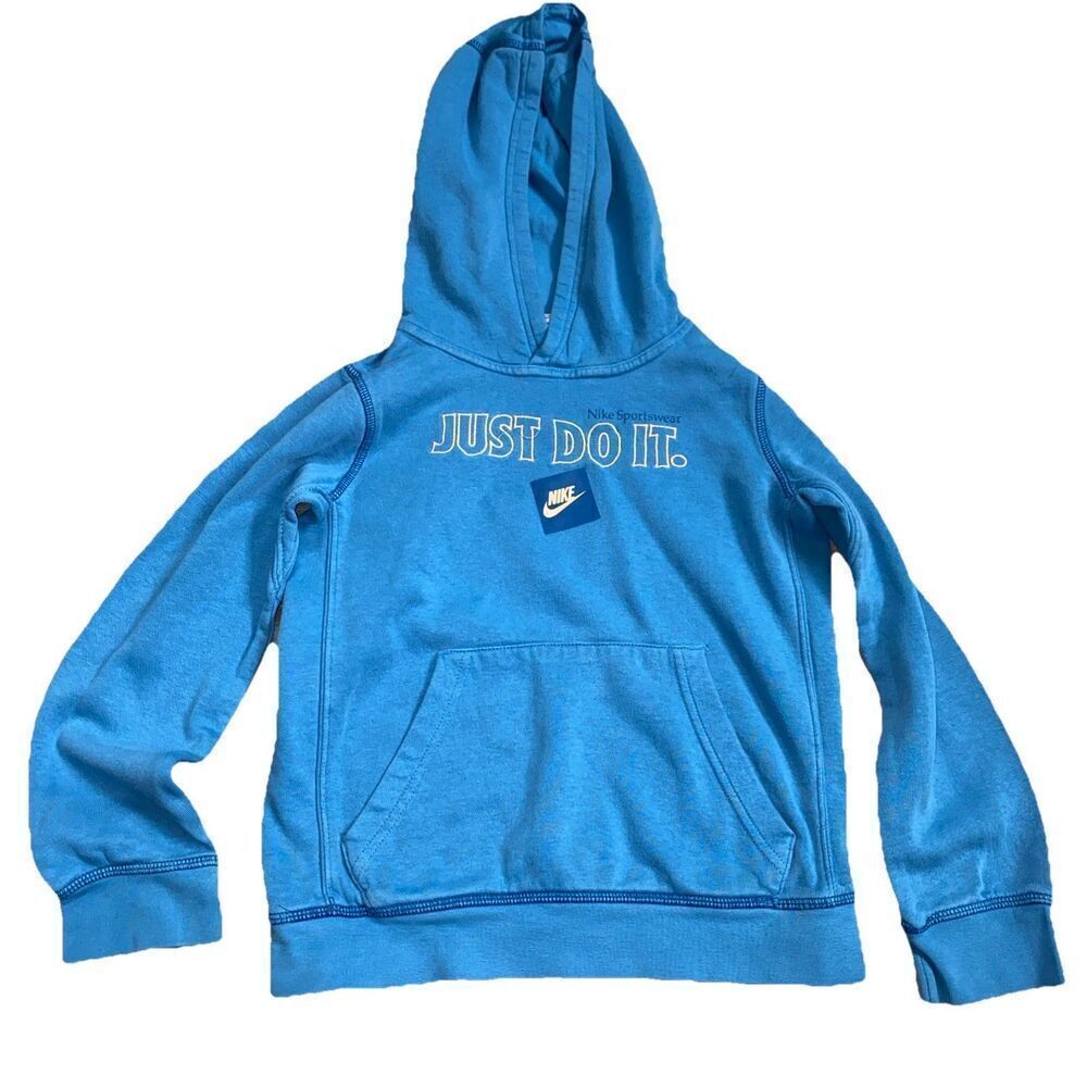 Vintage Nike Sportswear Just Do It Sweater YouthS Blue Hoodie Sweatshirt Pullove